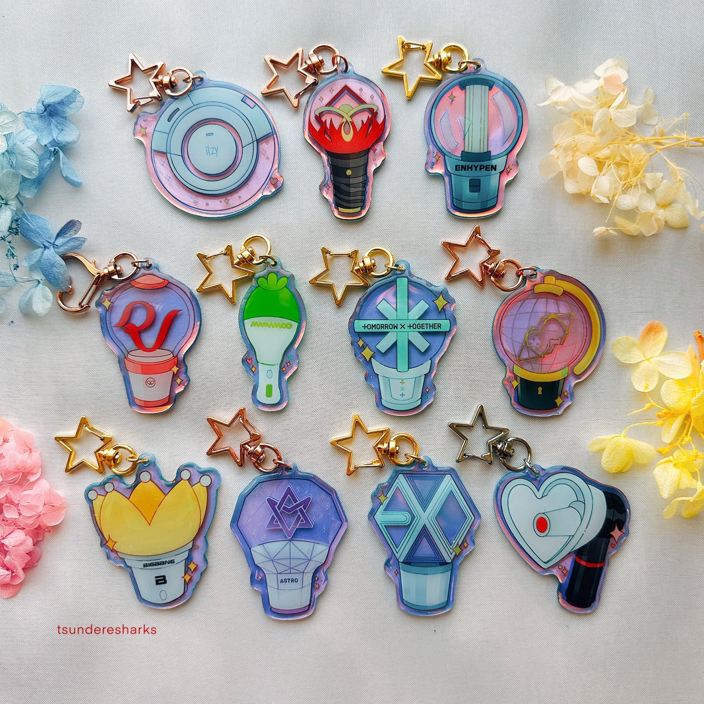 K-Pop Light Sticks Holographic Keychains V.2