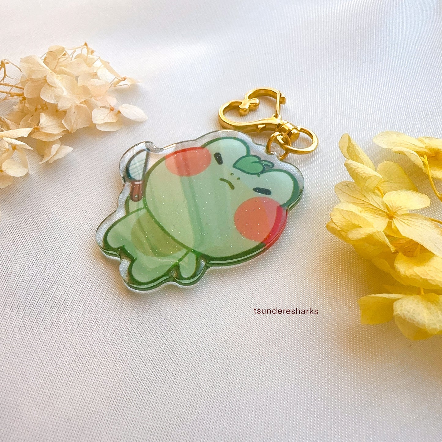 Angy Frog With A Knife Glitter Keychain