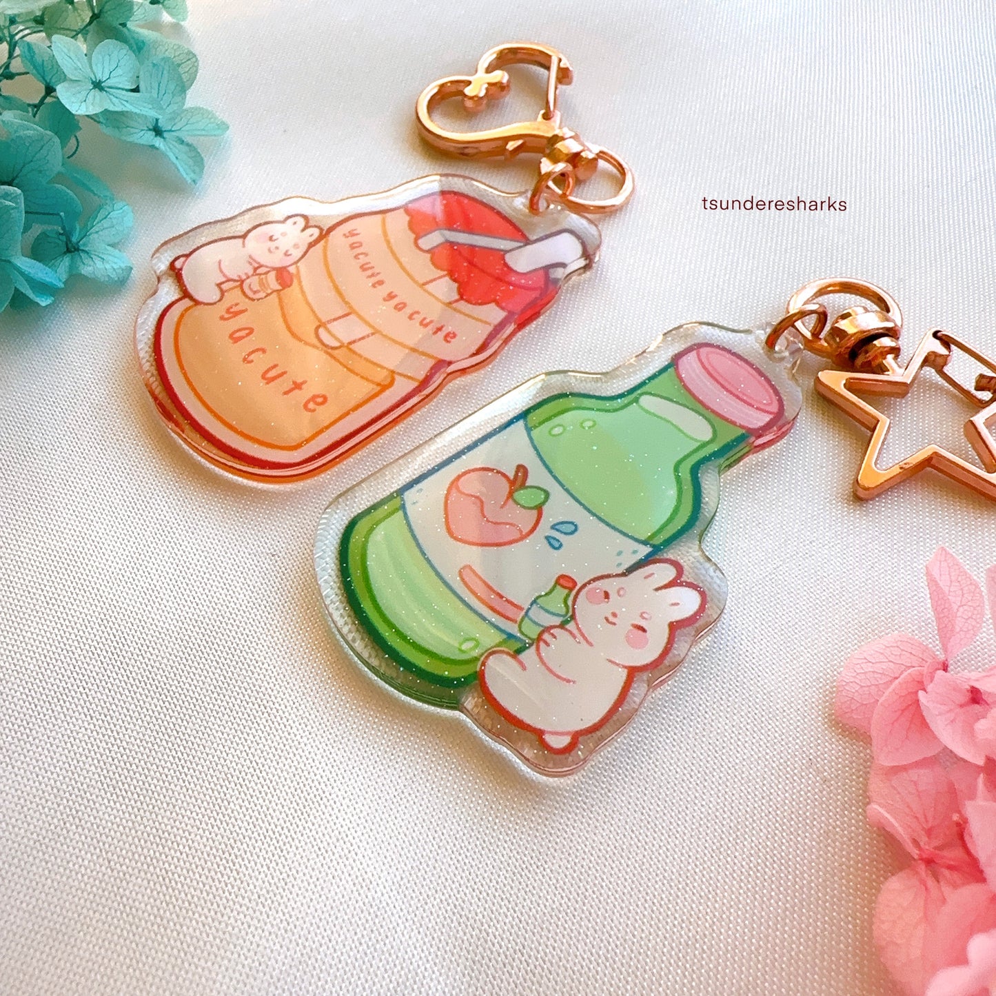 Soju and Yacute Bunny Glitter Keychains