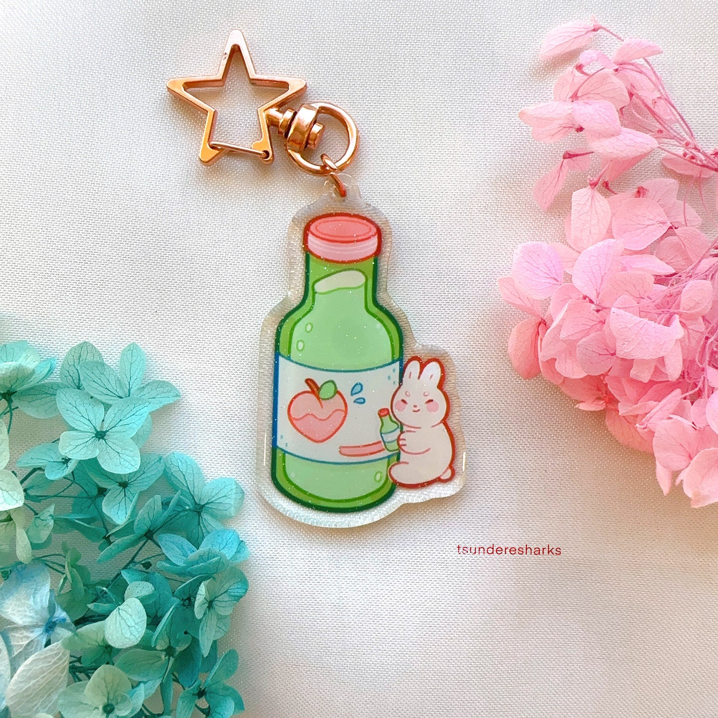 Soju and Yacute Bunny Glitter Keychains