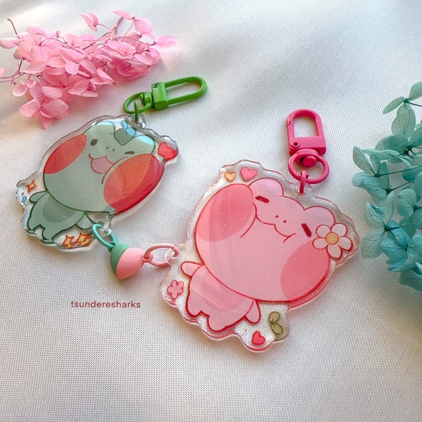 Frog Matching Heart Magnet Glitter Keychains