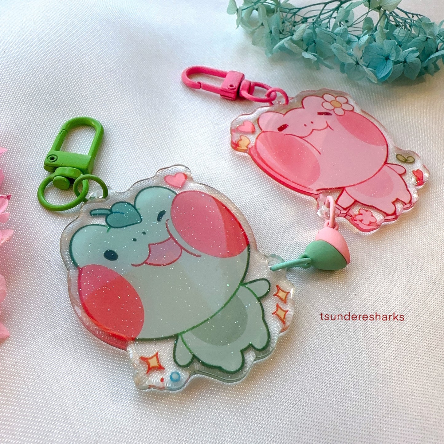 Frog Matching Heart Magnet Glitter Keychains