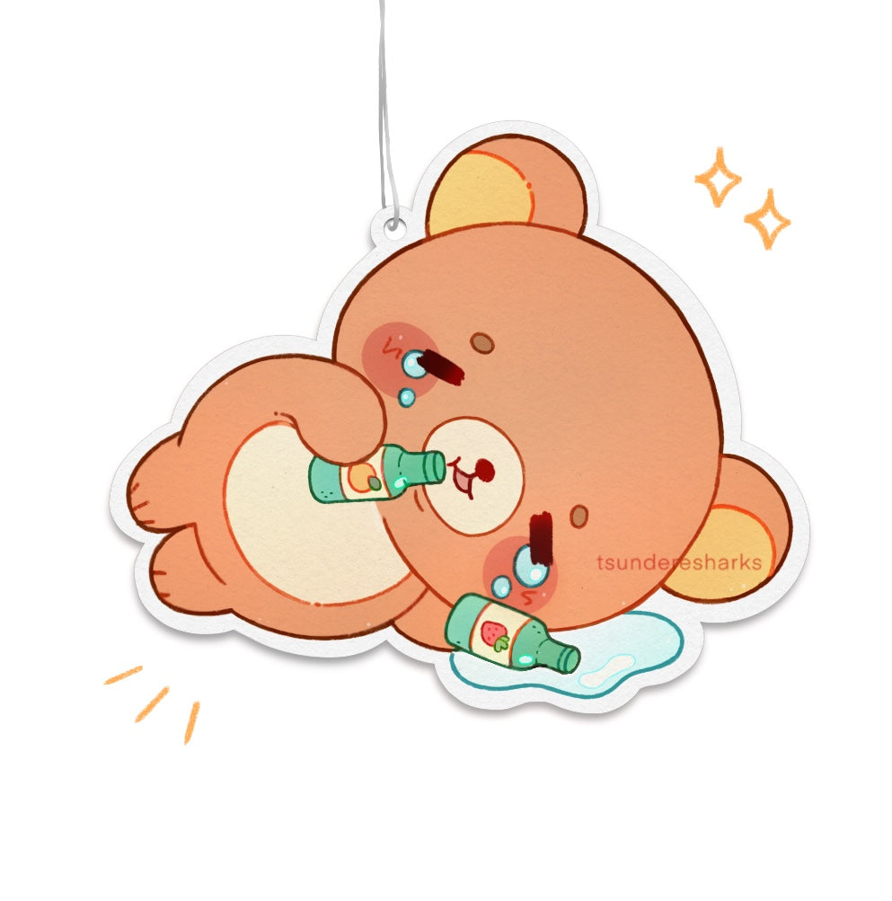 Drunk Bear with Soju Hanging Car Air Freshener