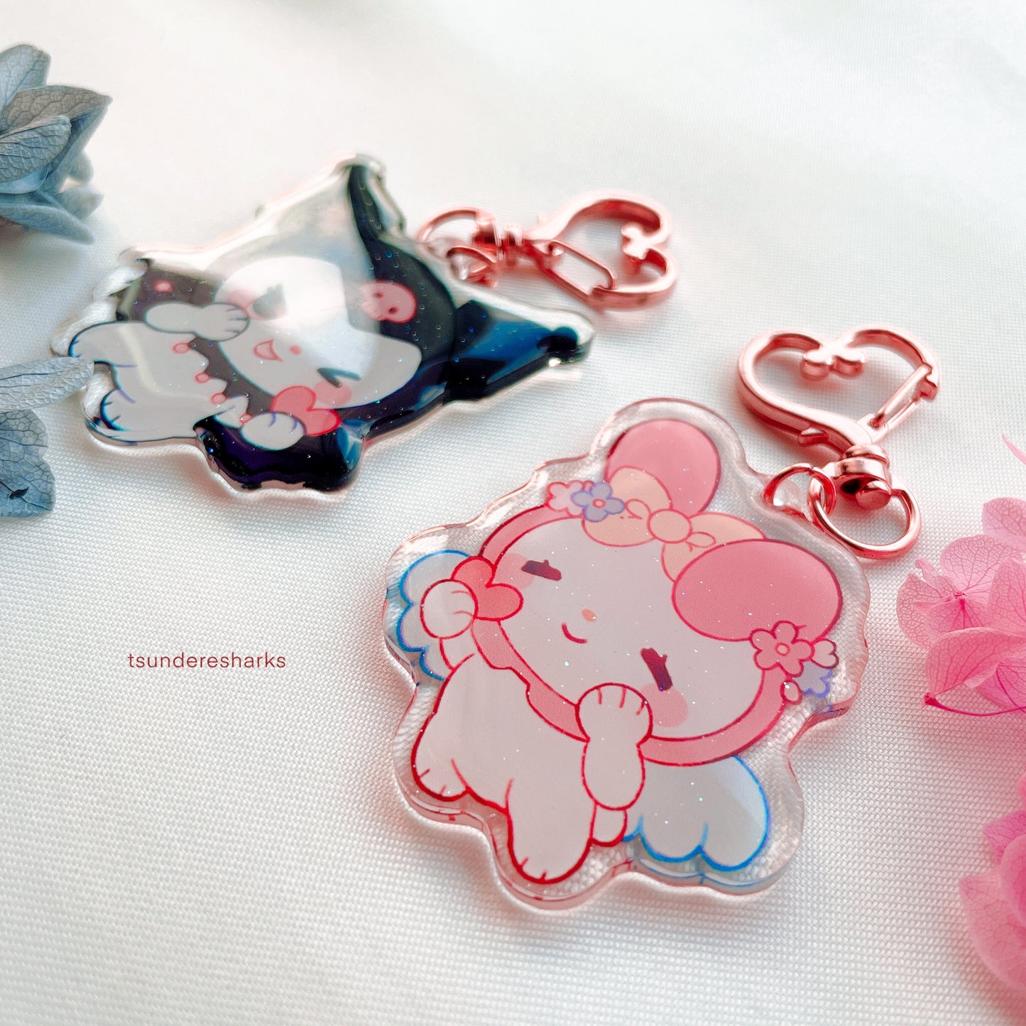 Emo And Pink Bunny Glitter Keychains