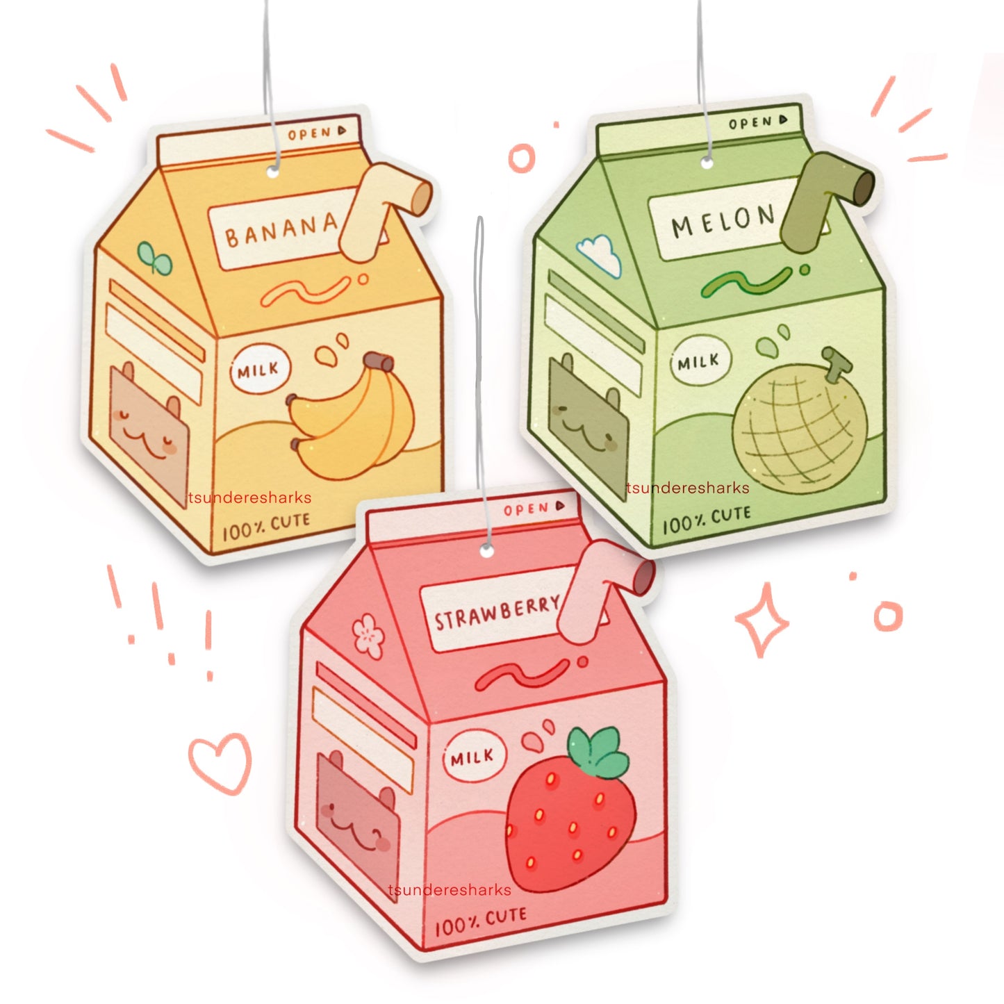 Strawberry, Melon, Banana Milk Carton Hanging Car Air Fresheners