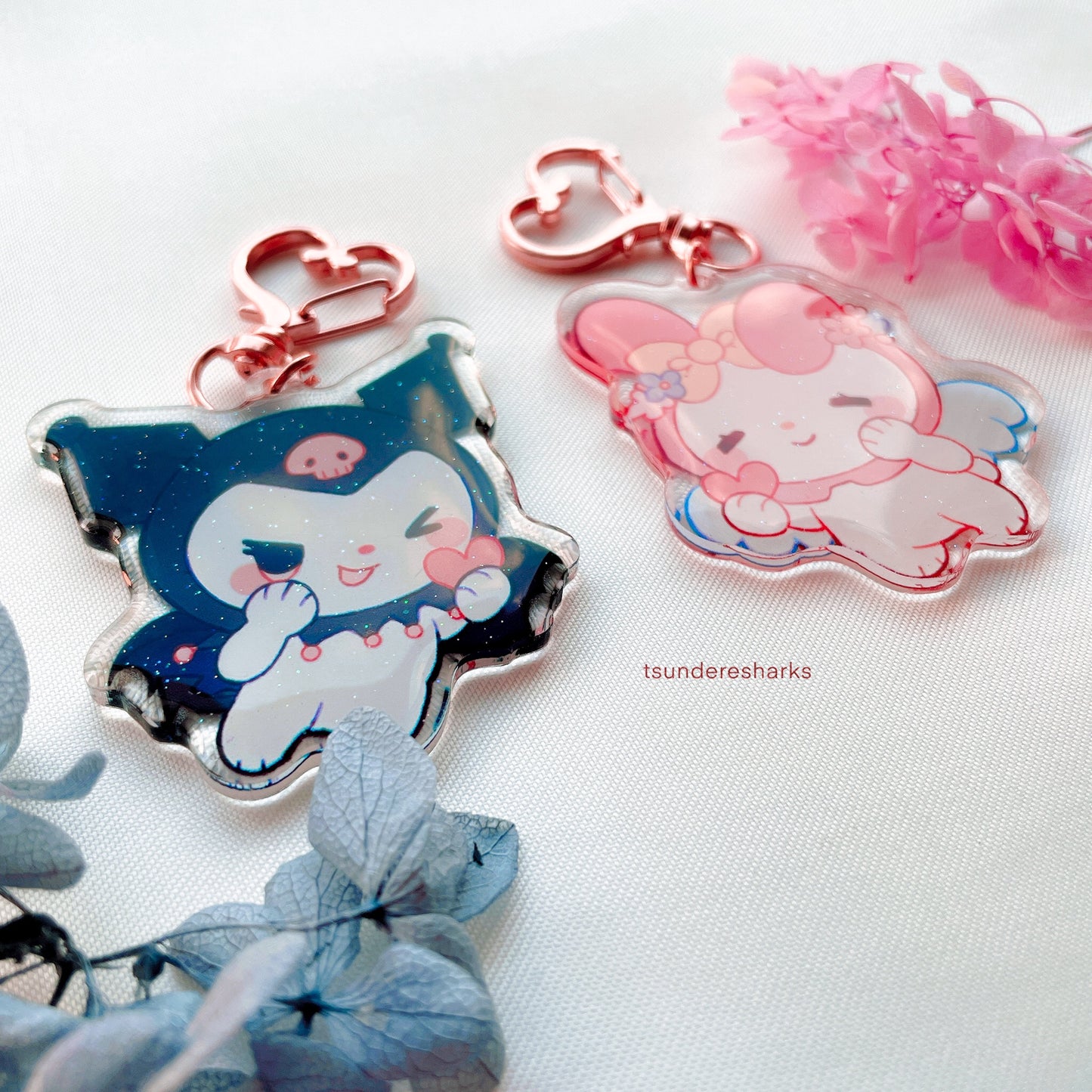 Emo And Pink Bunny Glitter Keychains