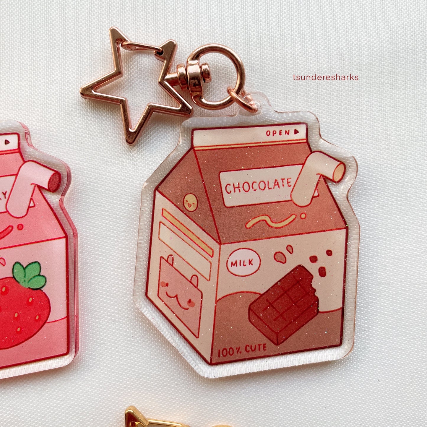Strawberry, Banana, Chocolate, Melon Milk Cartons Glitter Keychains