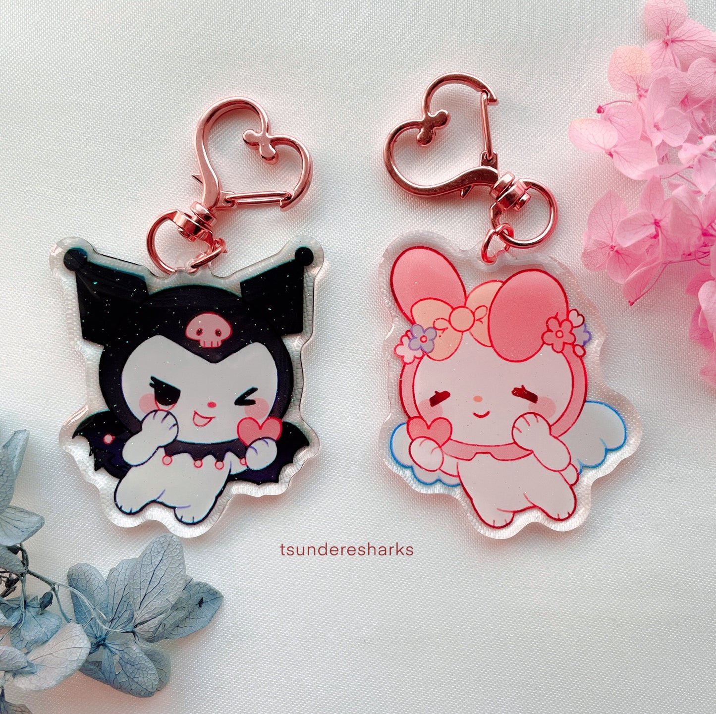 Emo And Pink Bunny Glitter Keychains