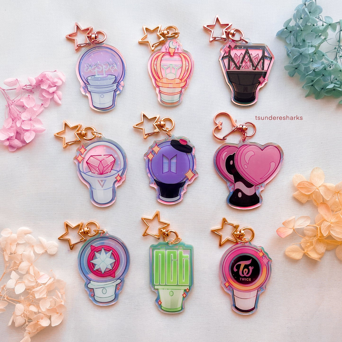 K-Pop Light Sticks Holographic Keychains V.1