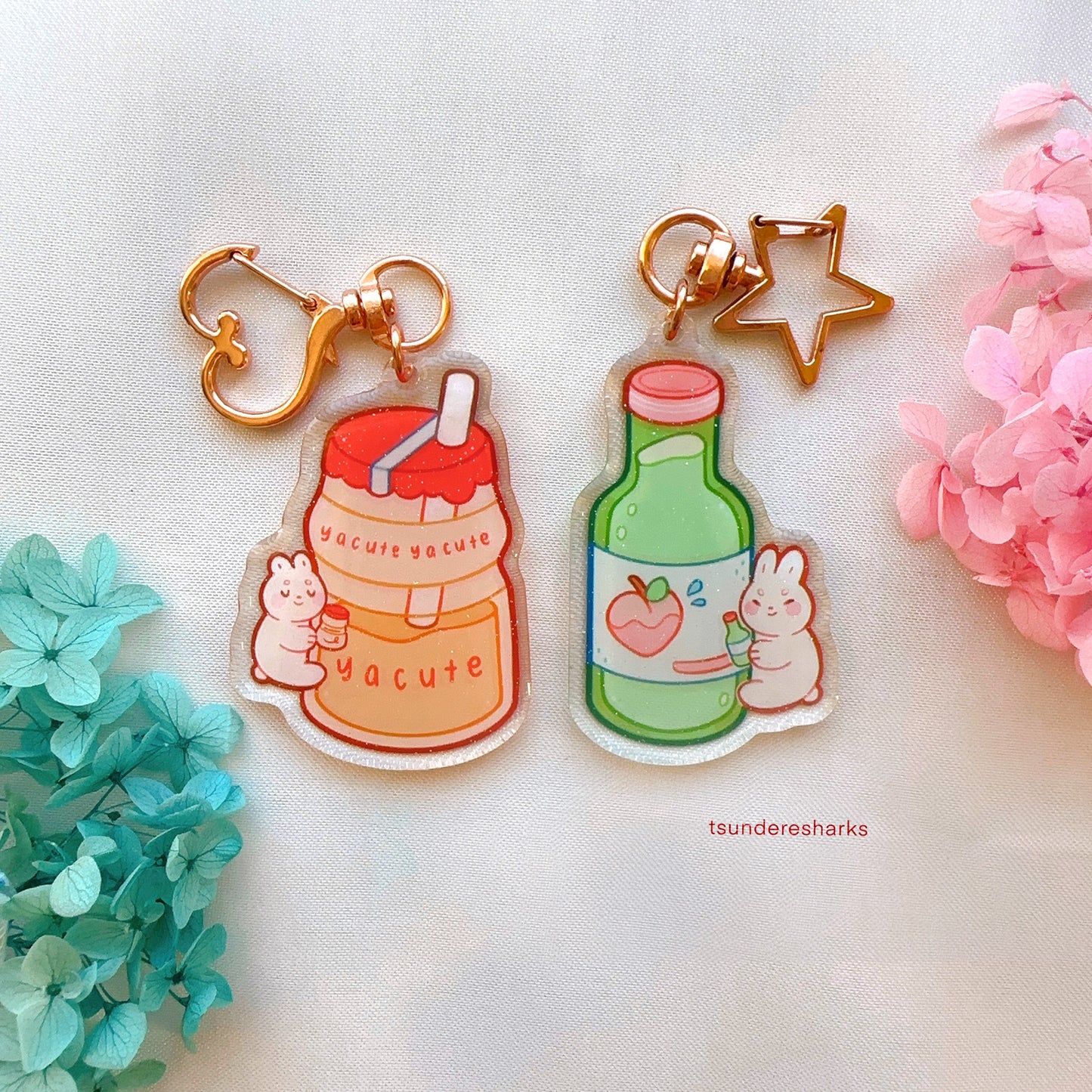 Soju and Yacute Bunny Glitter Keychains